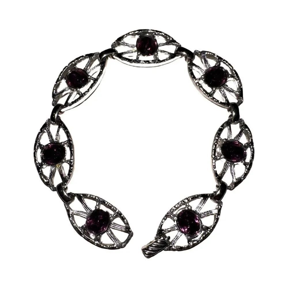 Sarah Coventry Purple Stone & Silver Tone Bracelet